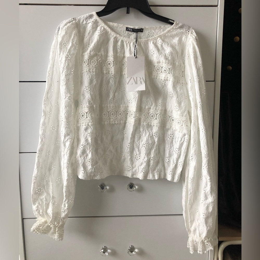 Zara openwork lace top blouse